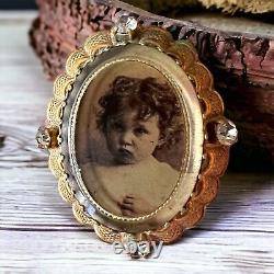 Rare Germany-Made Mourning Brooch with Vintage Daguerreotype Photo