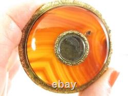 Rare Victorian Large Scottish Banded Agate 9ct Mourning Locket Brooch