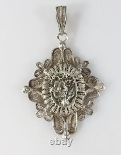 Rare Victorian Sterling Filigree Pendent With Flower & Memorial Compartment