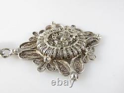 Rare Victorian Sterling Filigree Pendent With Flower & Memorial Compartment