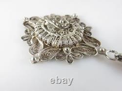 Rare Victorian Sterling Filigree Pendent With Flower & Memorial Compartment