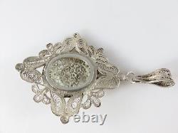 Rare Victorian Sterling Filigree Pendent With Flower & Memorial Compartment