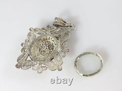 Rare Victorian Sterling Filigree Pendent With Flower & Memorial Compartment