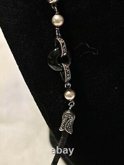 Rare Victorian Woven Hair Sterling Silver Marcasite Onyx Mourning Necklace