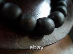 SCARCE Victorian FLAT MATTE black necklace mourning trade beads ON chain antique