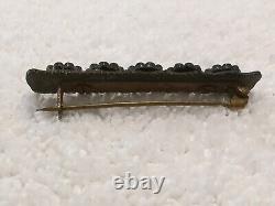 VINTAGE Victorian Whitby Jet Bar Brooch Hand Carved Flowers Pre-Owned