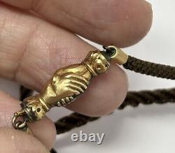 Very Long Hair Jewelry Friendship Hand Clasp Victorian Mourning Necklace WOW