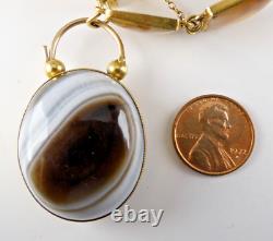 Victorian 10K GOLD Banded Agate PANEL BRACELET Mourning HAIR Scottish FOB Locket