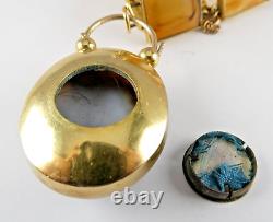 Victorian 10K GOLD Banded Agate PANEL BRACELET Mourning HAIR Scottish FOB Locket