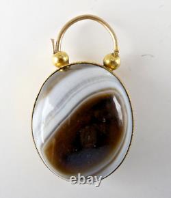 Victorian 10K GOLD Banded Agate PANEL BRACELET Mourning HAIR Scottish FOB Locket