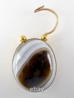 Victorian 10K GOLD Banded Agate PANEL BRACELET Mourning HAIR Scottish FOB Locket