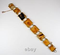 Victorian 10K GOLD Banded Agate PANEL BRACELET Mourning HAIR Scottish FOB Locket