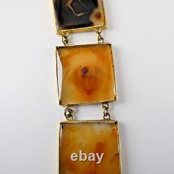 Victorian 10K GOLD Banded Agate PANEL BRACELET Mourning HAIR Scottish FOB Locket