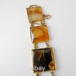 Victorian 10K GOLD Banded Agate PANEL BRACELET Mourning HAIR Scottish FOB Locket