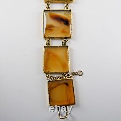 Victorian 10K GOLD Banded Agate PANEL BRACELET Mourning HAIR Scottish FOB Locket