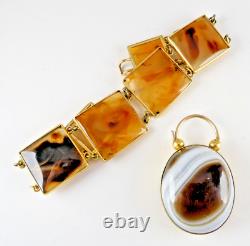 Victorian 10K GOLD Banded Agate PANEL BRACELET Mourning HAIR Scottish FOB Locket