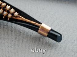 Victorian 10K Rose Gold Onyx Jet 13 Seed Pearl Mourning Pin Spectacular