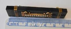 Victorian 10K Yellow Gold Mourning Jewelry Black Onyx Seed Pearl Brooch 58mm