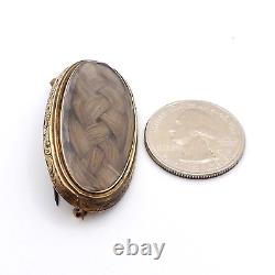 Victorian 14k Gold Braided Hair Blonde Encased Mourning Brooch Pin