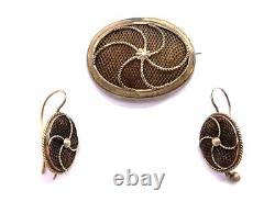 Victorian 14k Gold Mourning Hair BROOCH AND EARRINGS Matched Set 7.26 Grams