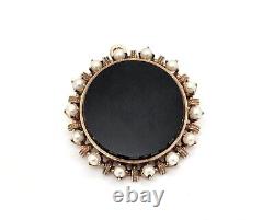 Victorian 14k Gold Onyx Pearl Mourning Photo Locket Pin/pendant, Mom & Child, 1.25