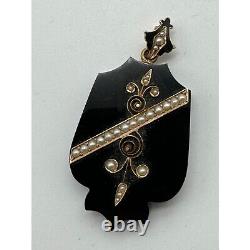 Victorian 18K Yellow Gold Onyx Mourning Hair Pendant