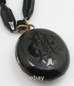 Victorian'Amity, Eternity, Infinity' Jet Mourning Black Memento Mori Locket TLC