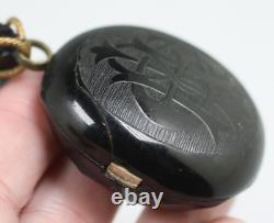 Victorian'Amity, Eternity, Infinity' Jet Mourning Black Memento Mori Locket TLC