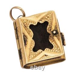 Victorian Antique 14k Gold Woven Hair Mourning Jewelry Book Pendant / Charm