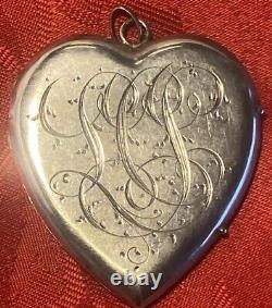 Victorian Antique 1800's Locket Mourning Necklace Photo/Hair Monogram BIG HEART