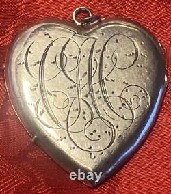 Victorian Antique 1800's Locket Mourning Necklace Photo/Hair Monogram BIG HEART