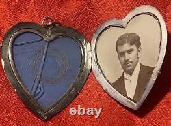 Victorian Antique 1800's Locket Mourning Necklace Photo/Hair Monogram BIG HEART