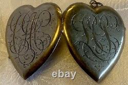 Victorian Antique 1800's Locket Mourning Necklace Photo/Hair Monogram BIG HEART