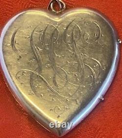 Victorian Antique 1800's Locket Mourning Necklace Photo/Hair Monogram BIG HEART