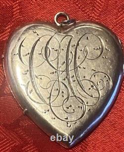 Victorian Antique 1800's Locket Mourning Necklace Photo/Hair Monogram BIG HEART