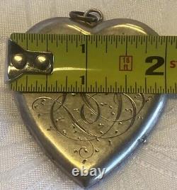 Victorian Antique 1800's Locket Mourning Necklace Photo/Hair Monogram BIG HEART