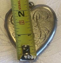 Victorian Antique 1800's Locket Mourning Necklace Photo/Hair Monogram BIG HEART