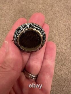 Victorian Antique 9K Gold Braided Hair & Enamel Mourning Brooch Greek Revival