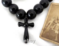 Victorian Antique Beaded Mourning / Religious Necklace With CDV Girl Weariing It
