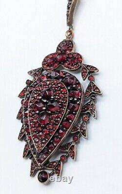 Victorian Antique Czech Bohemian Rose Cut Garnet Mourning Locket READ