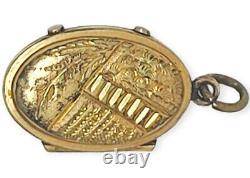 Victorian Antique Enamel Mourning Locket W Photos Tin Gold Filled Pendant