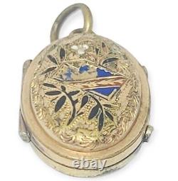 Victorian Antique Enamel Mourning Locket W Photos Tin Gold Filled Pendant