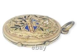 Victorian Antique Enamel Mourning Locket W Photos Tin Gold Filled Pendant