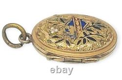 Victorian Antique Enamel Mourning Locket W Photos Tin Gold Filled Pendant