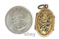 Victorian Antique Enamel Mourning Locket W Photos Tin Gold Filled Pendant