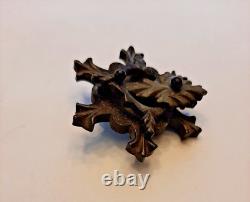 Victorian Antique Gutta Percha Bog Oak Layered Mourning Brooch Pin