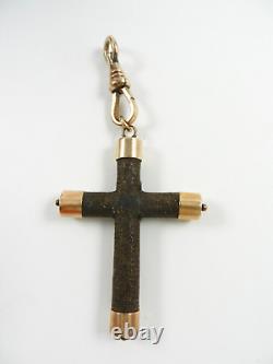 Victorian Antique Hair Mourning Cross 10K Gold End Caps GF Watch Clip 2