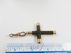 Victorian Antique Hair Mourning Cross 10K Gold End Caps GF Watch Clip 2