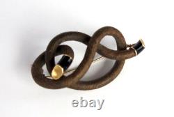 Victorian Antique Mourning Brooch 14 K Yellow Gold & Woven Hair Double Knot