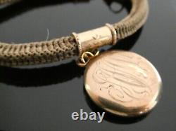 Victorian Antique Mourning Woven Hair Gold Filled Watch Fob Locket Chain
